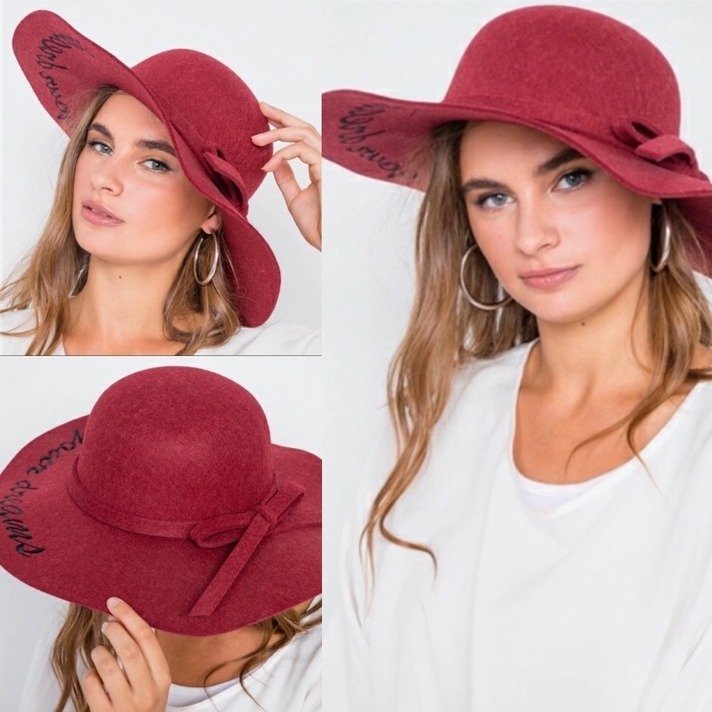 Burgundy FollowYourDreams Graphic Wide Brim Hat
